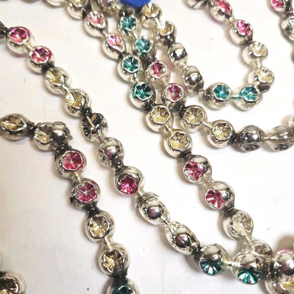 Vintage Silver Pink Green Double Bead & Double Indent Mercury Glass Garland 96" - Picture 4 of 11